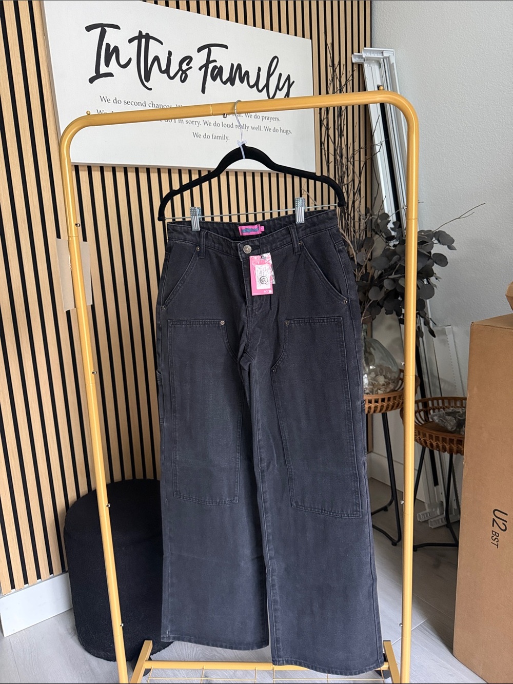 Edikted Black Washed High-Rise Carpenter Pants